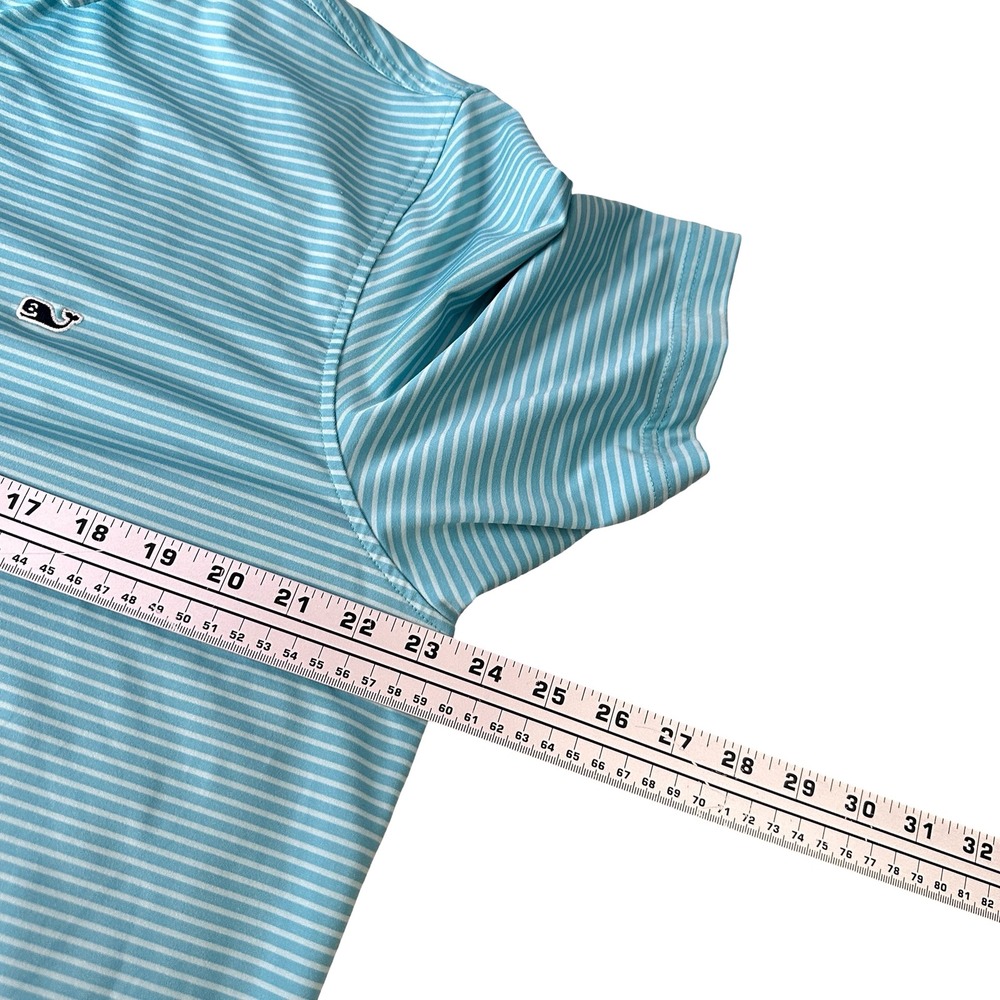 Vineyard Vines Mens L On-The-Go Sankaty Polo Shirt Teal Aqua Striped Performance - Picture 9 of 11